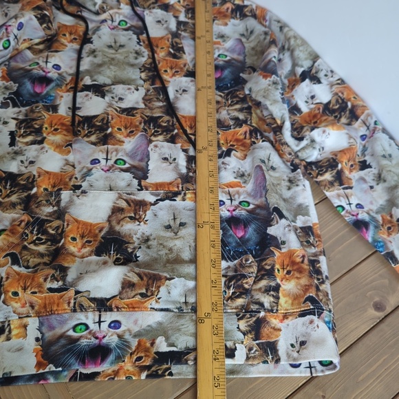 Goth Cat Hoodie – Creepy Cute Kittens + Upside Down Crosses, Alt Streetwear Pull - Picture 7 of 9